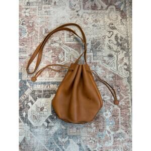 Baggo Natural Milled Leather Baggu Drawstring Bucket Bag Tan Brown